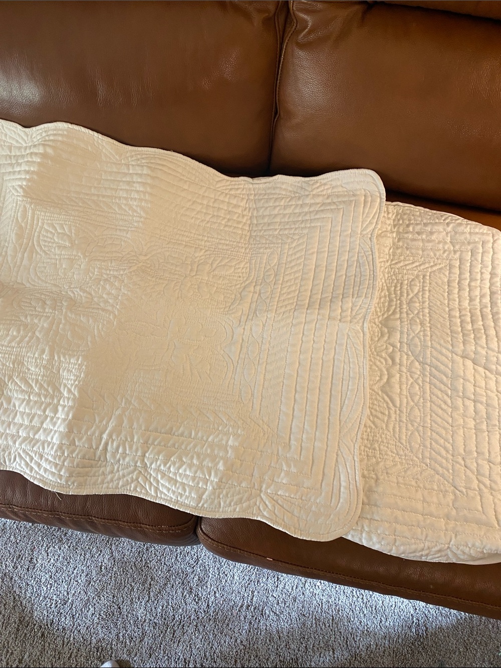Madison Cream Quilted Decorative Pillow Shams - Scalloped Edge